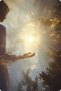 Person connecting with inner light during a spiritual hypnosis session